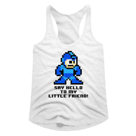 Mega Man-Say Hello To My Little Friend-White Ladies Slimfit Racerback-S - White