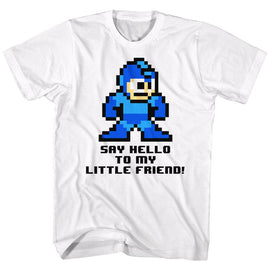 Mega Man-Say Hello To My Little Friend-White Adult S/S T-Shirt - White
