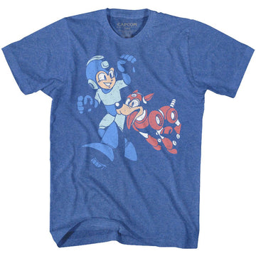 Mega Man-Lets Goooo-Royal Heather Adult S/S T-Shirt - Royal Heather