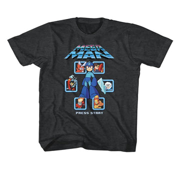 Mega Man-Mm1 Select Screen Remix-Vintage Smoke Youth S/S T-Shirt-Xs (5-6) - Vintage Smoke