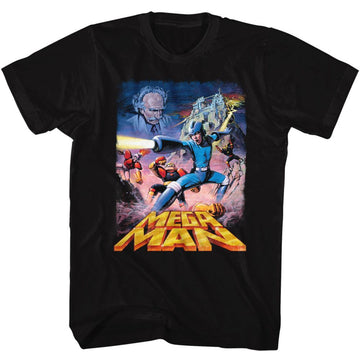Mega Man-Postery Megaman-Black Adult S/S T-Shirt - Black