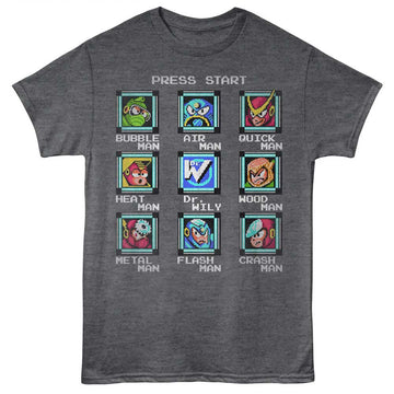 Mega Man-Stage Select-Heather Charcoal Adult S/S T-Shirt - Heather Charcoal