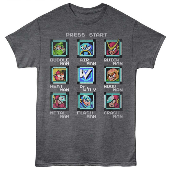 Mega Man-Stage Select-Heather Charcoal Adult S/S T-Shirt - Heather Charcoal