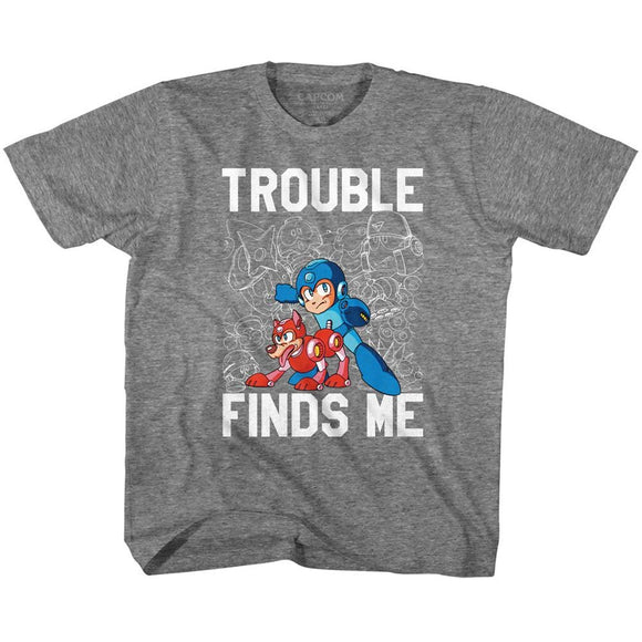 Mega Man-Trouble-Graphite Heather Toddler S/S T-Shirt-2T - Graphite Heather