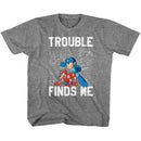 Mega Man-Trouble-Graphite Heather Youth S/S T-Shirt-Xs (5-6) - Graphite Heather