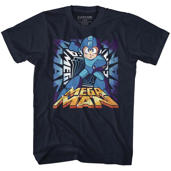 Mega Man-Megaman-Navy Adult S/S T-Shirt - Navy