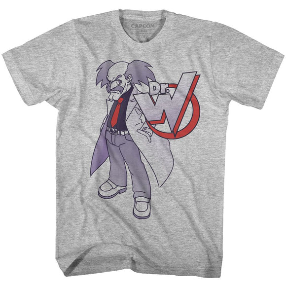 Mega Man-Dr Willy-Gray Heather Adult S/S T-Shirt - Gray Heather