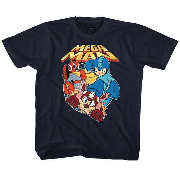 Mega Man-Flat Colors-Navy Youth S/S T-Shirt-Xs (5-6) - Navy