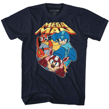Mega Man-Flat Colors-Navy Adult S/S T-Shirt - Navy