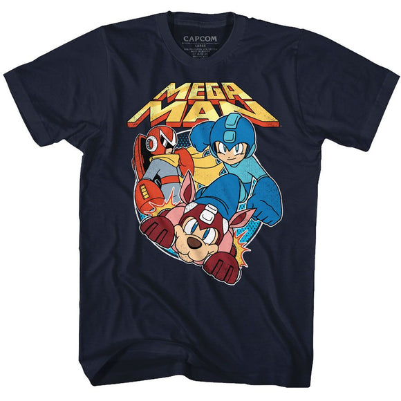 Mega Man-Flat Colors-Navy Adult S/S T-Shirt - Navy
