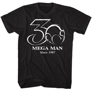 Mega Man-30Th Bw-Black Adult S/S T-Shirt - Black