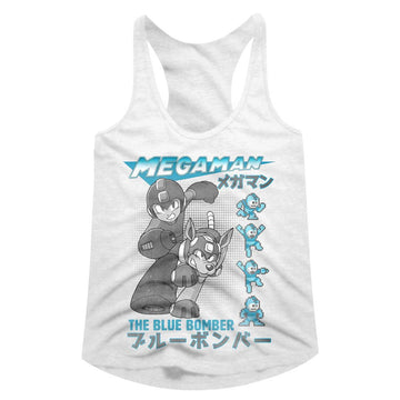 Mega Man-Blue Bomber-White Ladies Slimfit Racerback-S - White