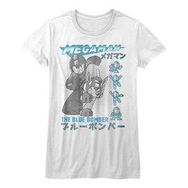 Mega Man-Blue Bomber-White Ladies S/S T-Shirt - White