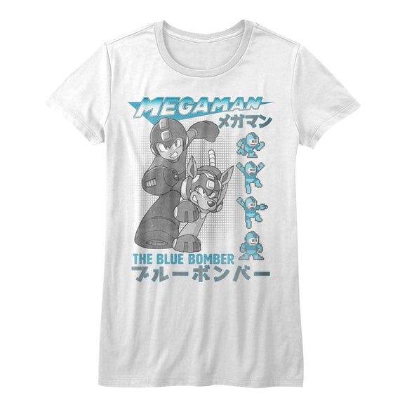 Mega Man-Blue Bomber-White Ladies S/S T-Shirt - White