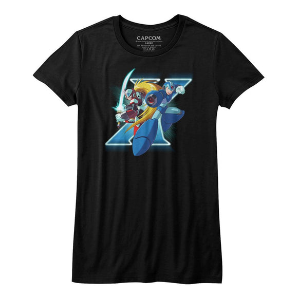 Mega Man-X And Zero-Black Ladies S/S T-Shirt - Black