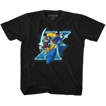 Mega Man-X And Zero-Black Youth S/S T-Shirt-Xs (5-6) - Black