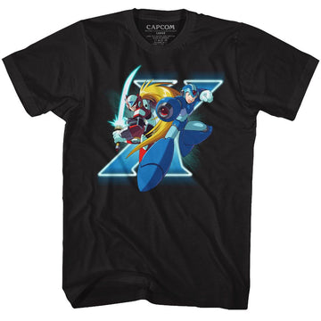 Mega Man-X And Zero-Black Adult S/S T-Shirt - Black