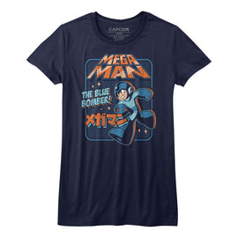 Mega Man-Graphic Blu Bomber-Navy Ladies S/S T-Shirt - Navy