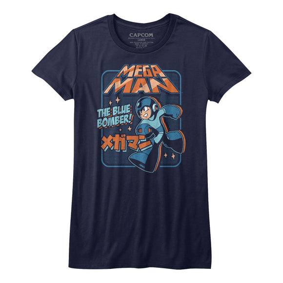 Mega Man-Graphic Blu Bomber-Navy Ladies S/S T-Shirt - Navy