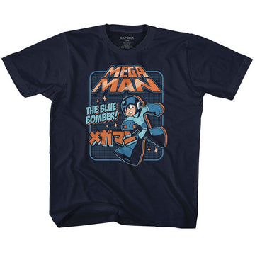 Mega Man-Graphic Blu Bomber-Navy Youth S/S T-Shirt (7-8) - Navy