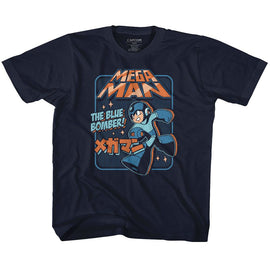 Mega Man-Graphic Blu Bomber-Navy Toddler S/S T-Shirt-4T - Navy