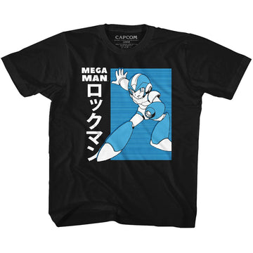 Mega Man-Mega Man Jpn-Black Youth S/S T-Shirt-Xs (5-6) - Black