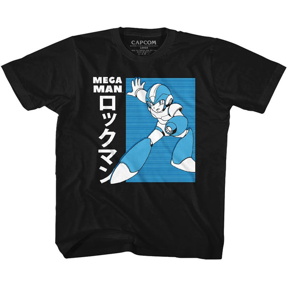 Mega Man-Mega Man Jpn-Black Youth S/S T-Shirt-Xs (5-6) - Black