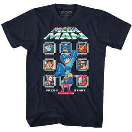 Mega Man-Mm2 Crew-Navy Adult S/S T-Shirt - Navy