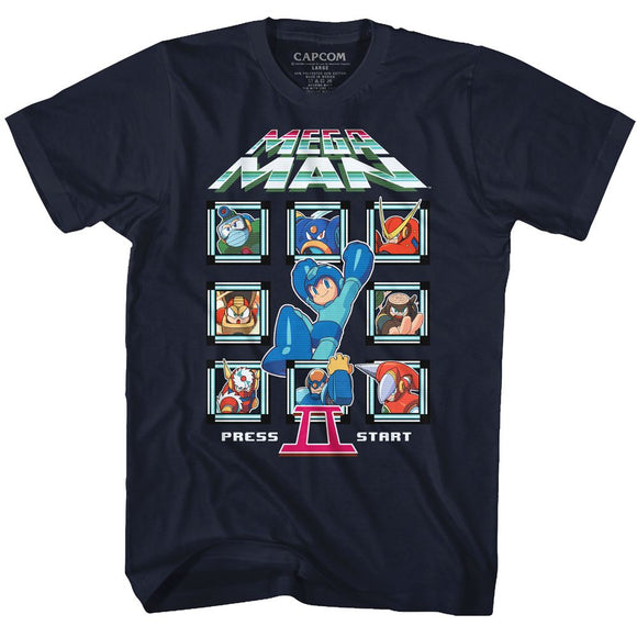 Mega Man-Mm2 Crew-Navy Adult S/S T-Shirt - Navy