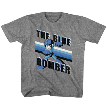 Mega Man-Blue Bomber Stripes-Graphite Heather Youth S/S T-Shirt (7-8) - Graphite Heather