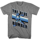 Mega Man-Blue Bomber Stripes-Graphite Heather Adult S/S T-Shirt - Graphite Heather