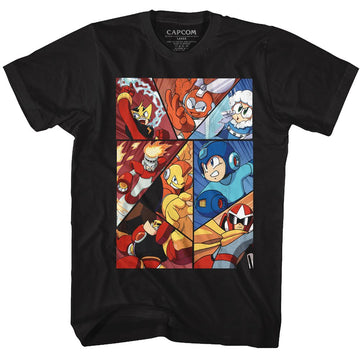 Mega Man-Robot Panels-Black Adult S/S T-Shirt - Black