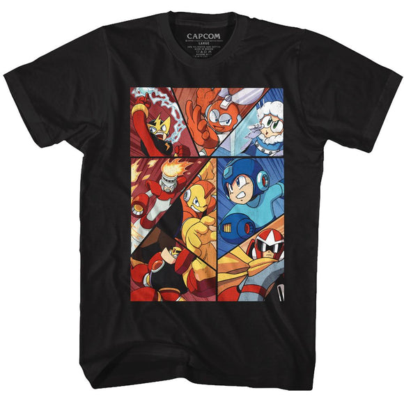 Mega Man-Robot Panels-Black Adult S/S T-Shirt - Black