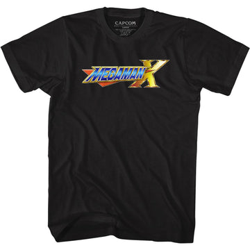 Mega Man-Megaman X Logo-Black Adult S/S T-Shirt - Black
