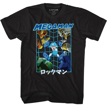 Mega Man-Megaman Skulls-Black Adult S/S T-Shirt - Black