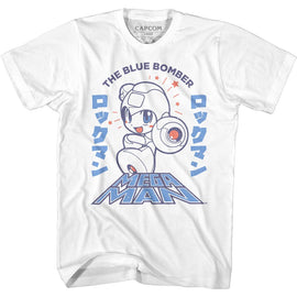 Mega Man-Megaman Blue Bomber-White Adult S/S T-Shirt - White