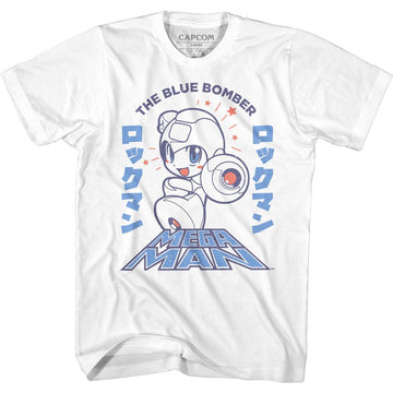 Mega Man-Megaman Blue Bomber-White Adult S/S T-Shirt - White
