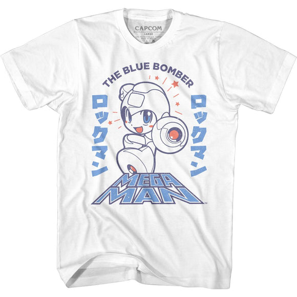 Mega Man-Megaman Blue Bomber-White Adult S/S T-Shirt - White