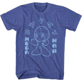 Mega Man-Japanese Text-Royal Heather Adult S/S T-Shirt - Royal Heather