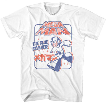 Mega Man-Megaman Blue Bomber Again-White Adult S/S T-Shirt - White