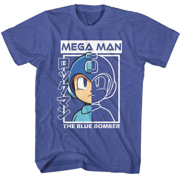 Mega Man-Mega Man Half Color Half Outline-Royal Heather Adult S/S T-Shirt - Royal Heather