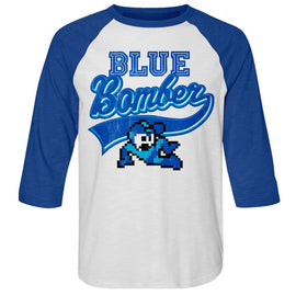 Mega Man-Mega Man Blue Bomber-White/Royal Adult 3/4 Sleeve Raglan-S - White/Royal