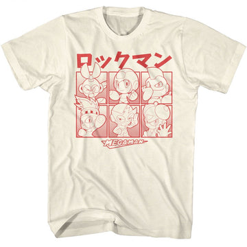 Mega Man-Mega Man Halftone Boxes-Natural Adult S/S T-Shirt - Natural