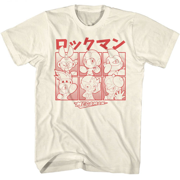 Mega Man-Mega Man Halftone Boxes-Natural Adult S/S T-Shirt - Natural