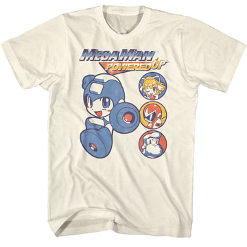 Mega Man-Mega Man Crew Circles-Natural Adult S/S T-Shirt - Natural