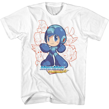 Mega Man-Mega Man Character Group-White Adult S/S T-Shirt - White