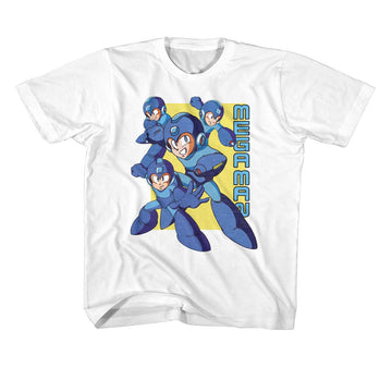 Mega Man-Megaman Multiple Poses-White Youth S/S T-Shirt-Xs (5-6) - White