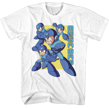 Mega Man-Mega Man Multiple Poses-White Adult S/S T-Shirt - White