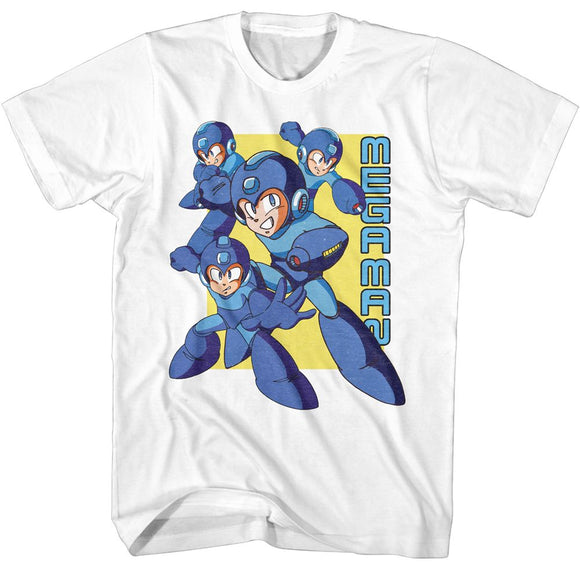 Mega Man-Mega Man Multiple Poses-White Adult S/S T-Shirt - White