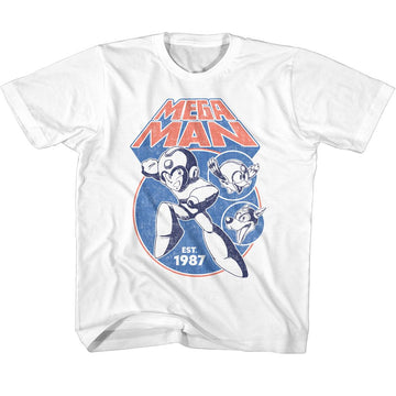 Mega Man-Megaman Mega Circles-White Youth S/S T-Shirt-Xs (5-6) - White